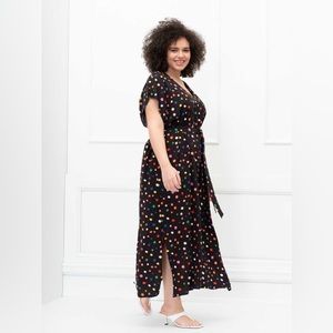 New, never worn w/tags Eloquii Elements black/multi-colored belted maxi dress.